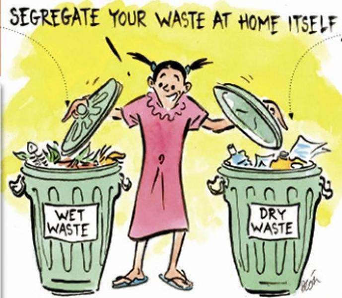 Comic Girl Segregating Waste